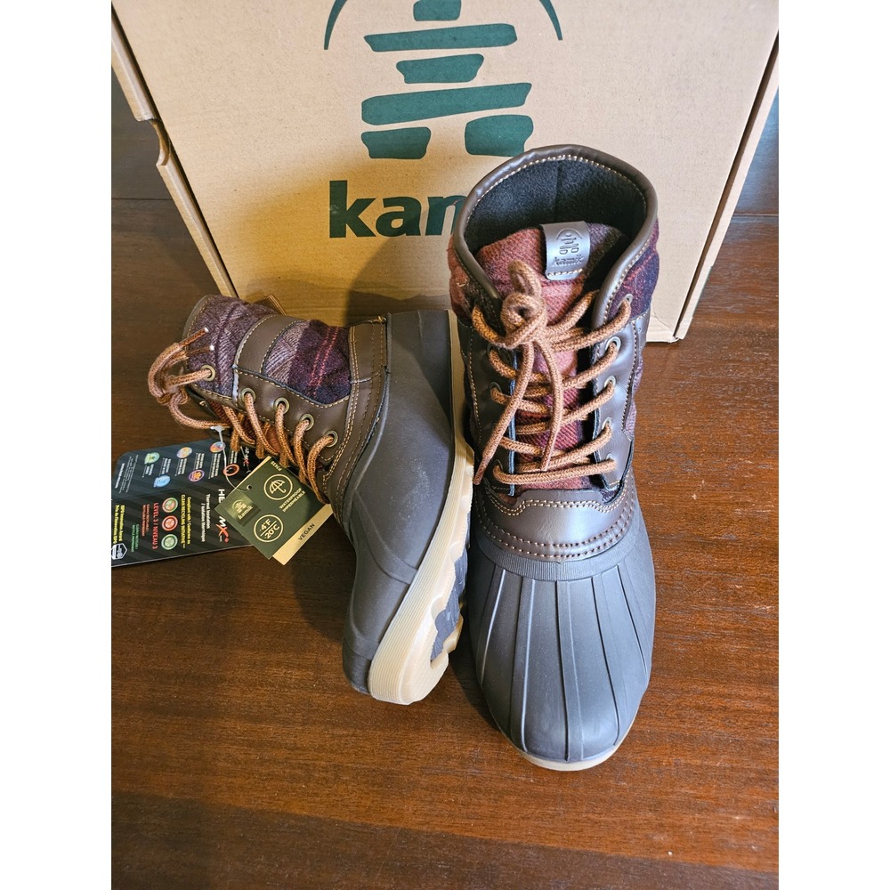 Kamik Sierra Mid Winter Boots Youth 5 Dark Brown Plaid Waterproof Insulated